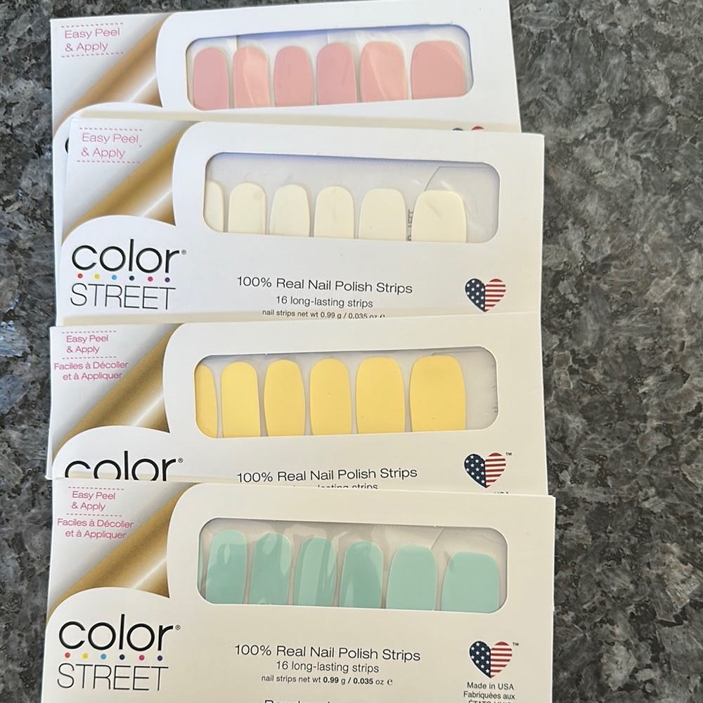Color Street Nail Polish Strips Set - Pink, Yellow, Mint
